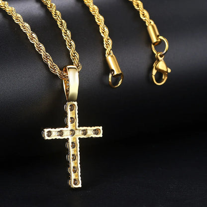 Iced Out Cross Pendant Necklace – Unisex Hip Hop Gold Jewelry Gold 45cm