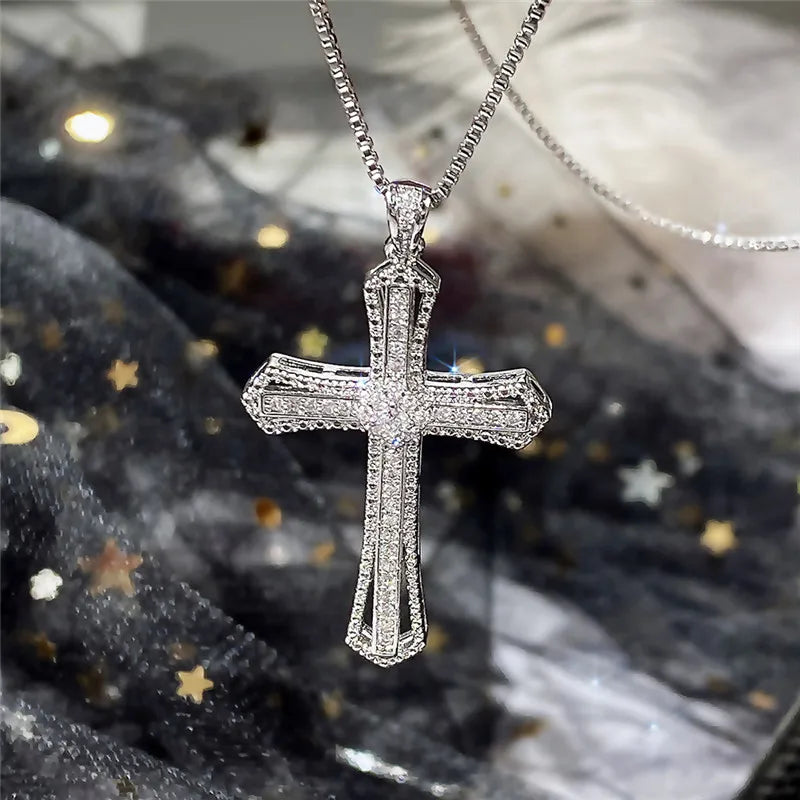 CZ Cross Necklace – Women’s Hip Hop Silver Jewelry Silver 45cm