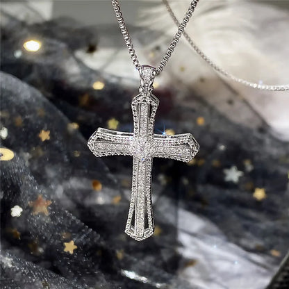CZ Cross Necklace – Women’s Hip Hop Silver Jewelry Silver 45cm