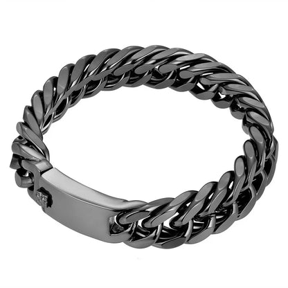 Cuban Chain Double Button Bracelet – Men’s Hip Hop Alloy Jewelry Black CHINA