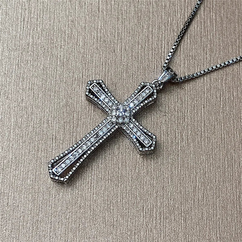 CZ Cross Necklace – Women’s Hip Hop Silver Jewelry