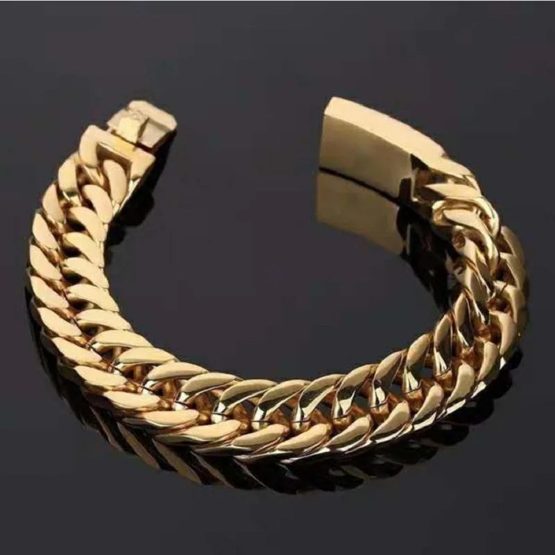 Cuban Chain Double Button Bracelet – Men’s Hip Hop Alloy Jewelry