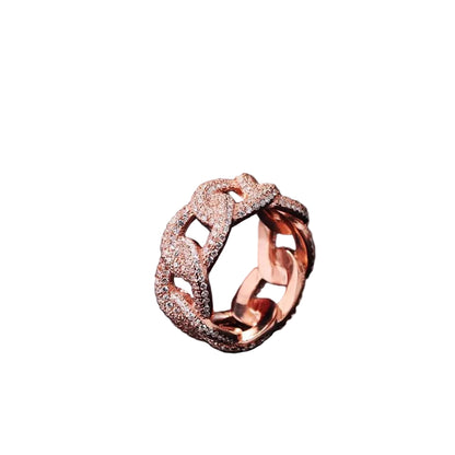 925 Sterling Silver Cuban Link Ring – Unisex Hip Hop Ice Out Jewelry Pink