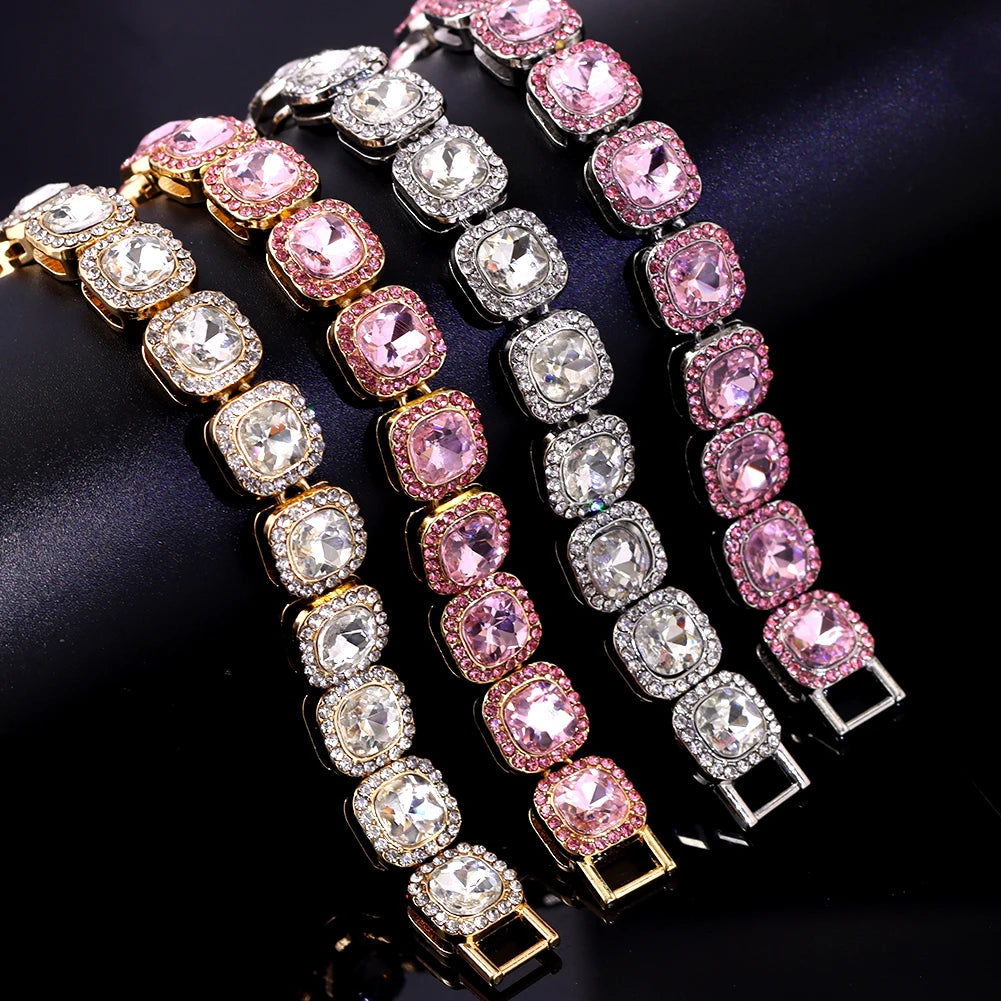 Crystal Heart Tennis Bracelet – Unisex Hip Hop Cuban Link Jewelry