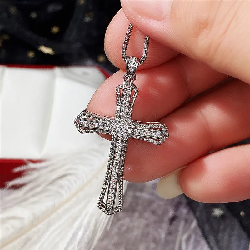 CZ Cross Necklace – Women’s Hip Hop Silver Jewelry