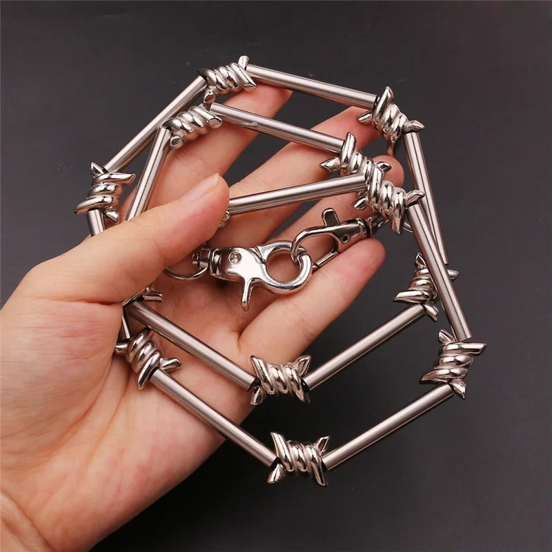 Barbed Wire Bracelet & Necklace Set – Unisex Hip Hop Punk Jewelry