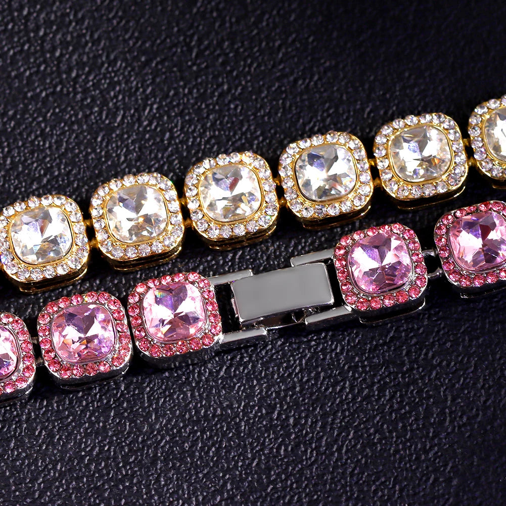 Crystal Heart Tennis Bracelet – Unisex Hip Hop Cuban Link Jewelry