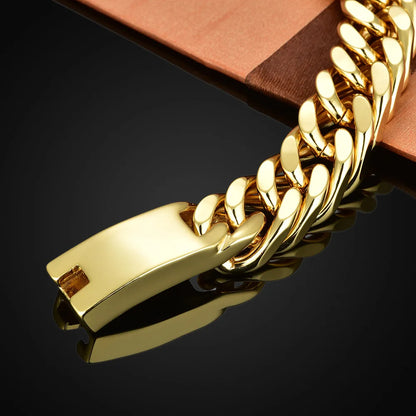 Cuban Chain Double Button Bracelet – Men’s Hip Hop Alloy Jewelry