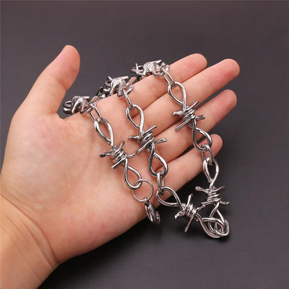 Barbed Wire Bracelet & Necklace Set – Unisex Hip Hop Punk Jewelry