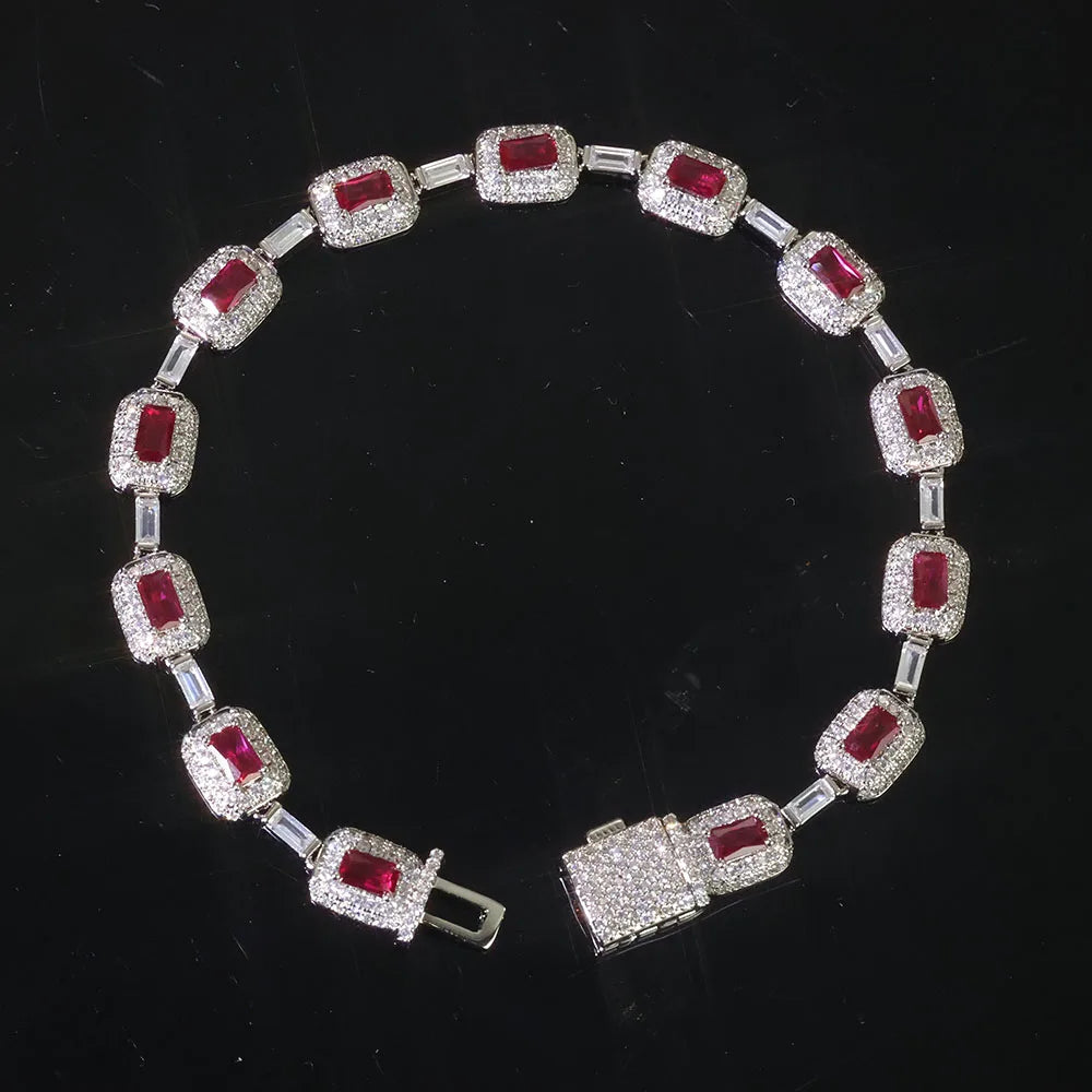 7mm Red Gemstone Zircon Bracelet – Unisex Hip Hop Jewelry Gift