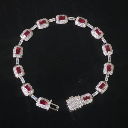 7mm Red Gemstone Zircon Bracelet – Unisex Hip Hop Jewelry Gift
