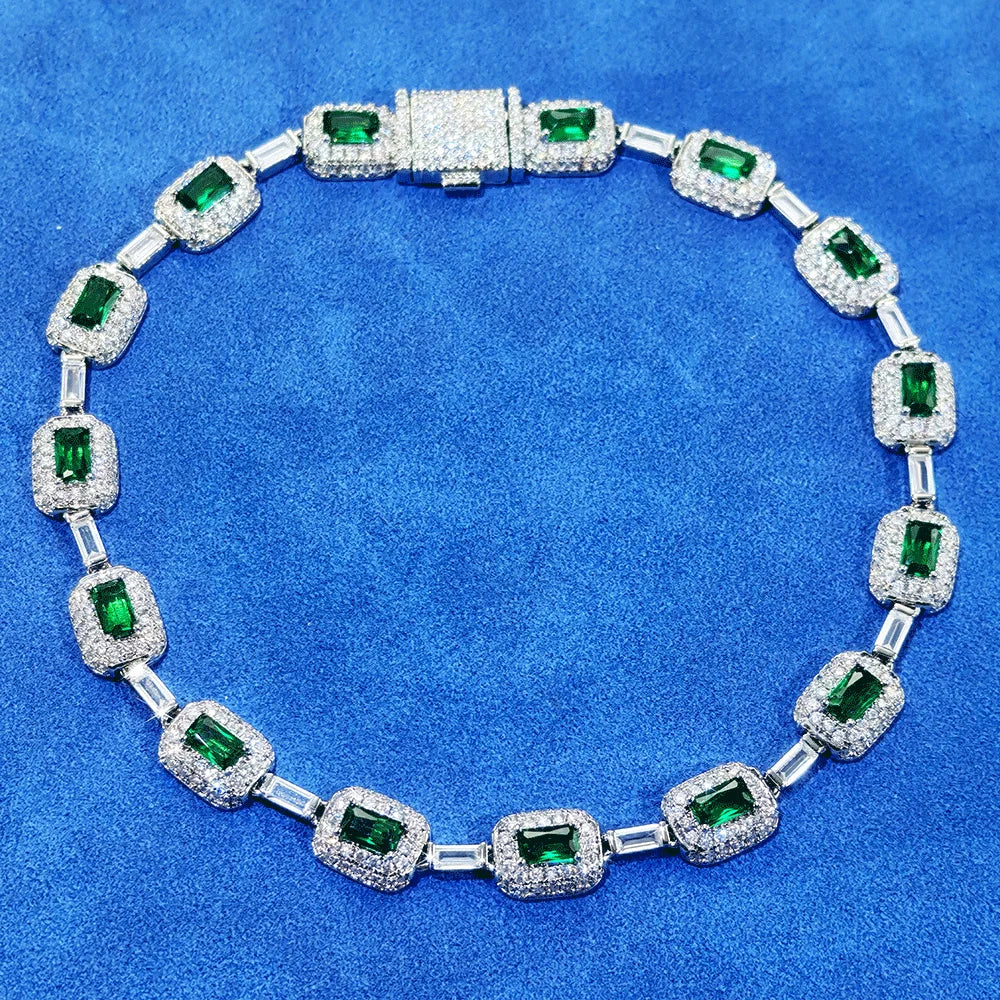 7mm Red Gemstone Zircon Bracelet – Unisex Hip Hop Jewelry Gift Green