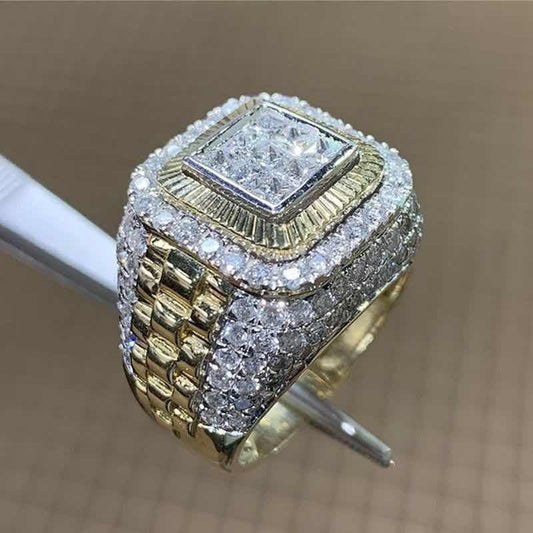 Gold Color Hip Hop Ring – Unisex Punk Style with White Zircon Stones