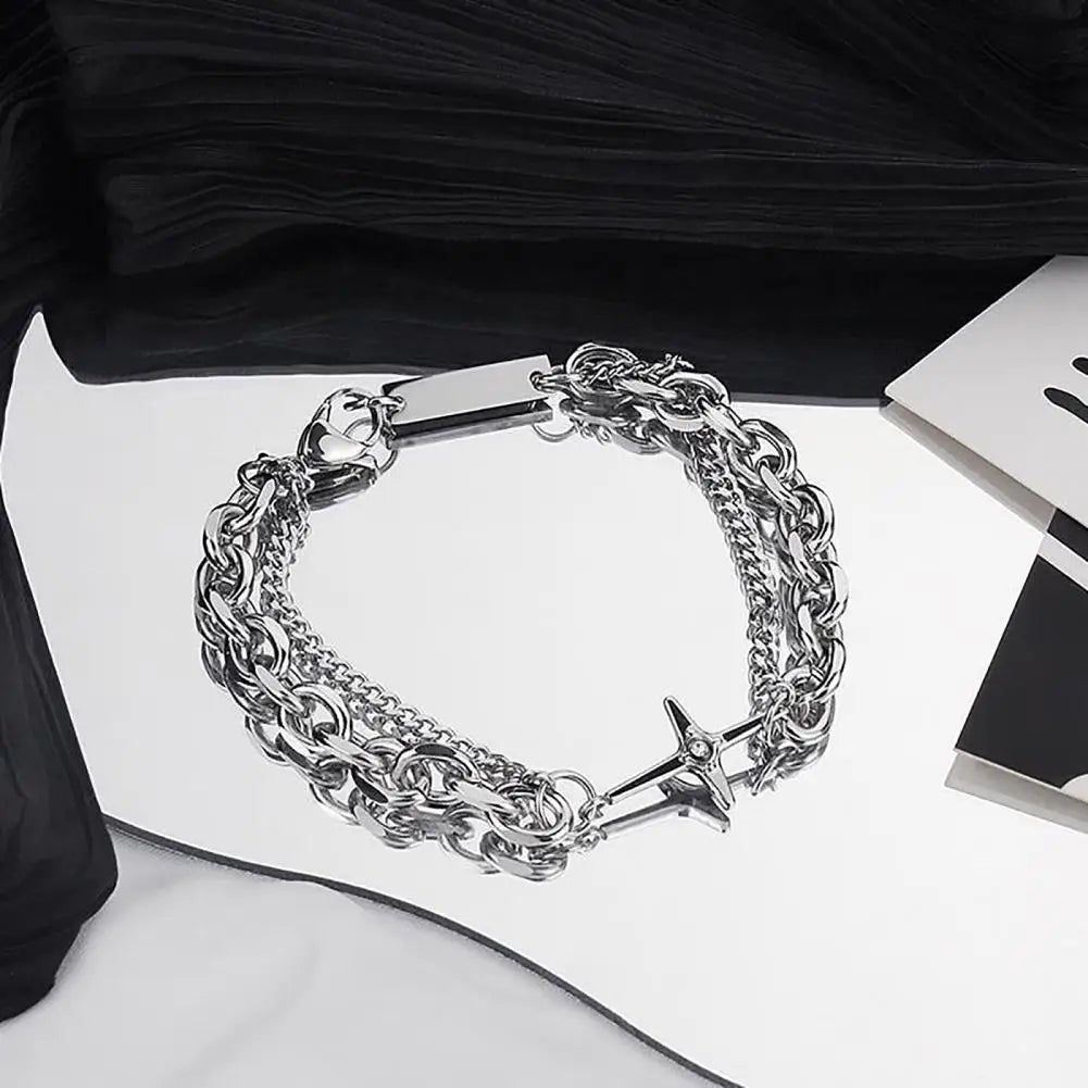 Goth Hand Chain Bracelet – Men’s Hip Hop Jewelry Silver