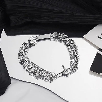 Goth Hand Chain Bracelet – Men’s Hip Hop Jewelry Silver