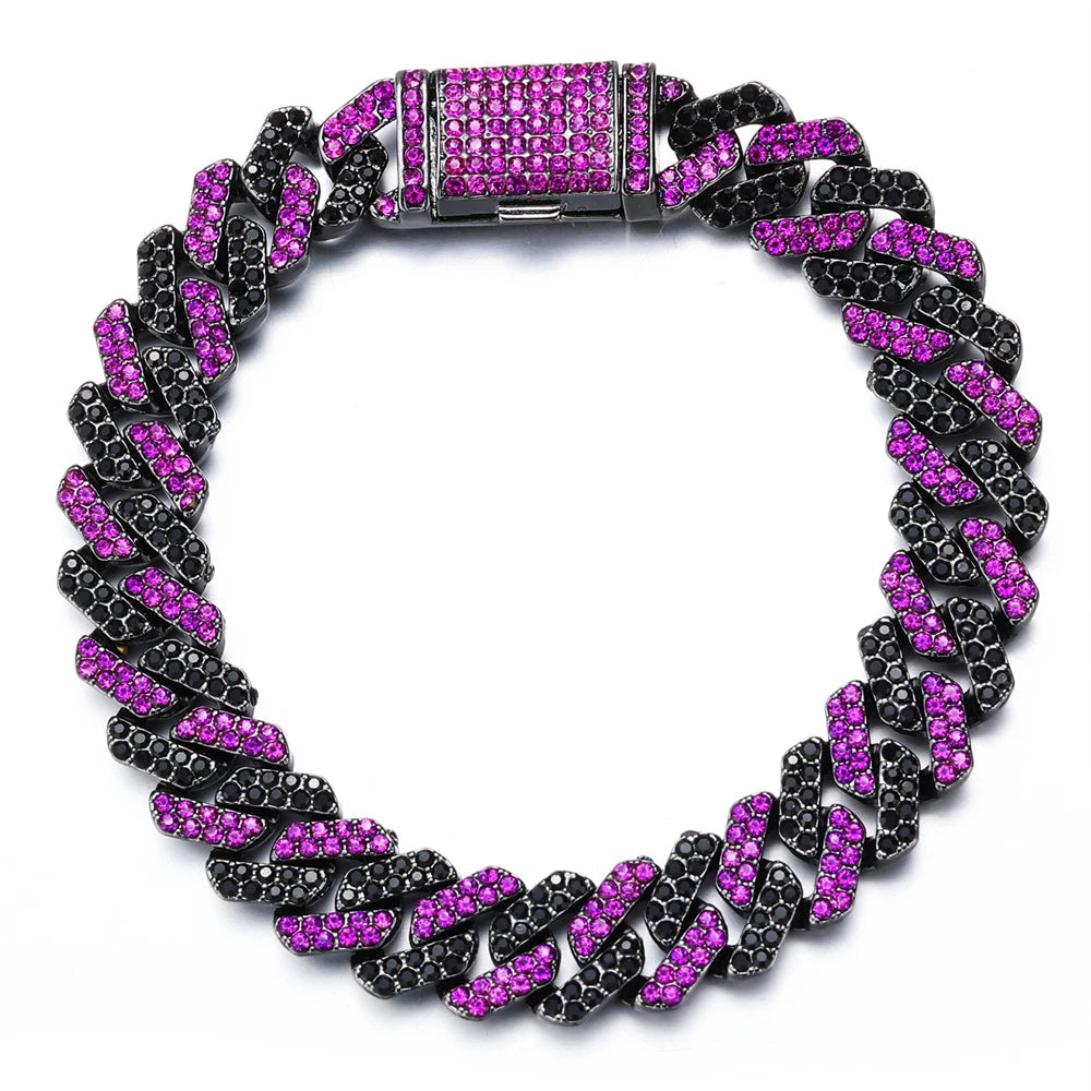 Purple Rhombus Cuban Link Chain & Bracelet Set – Men’s Hip Hop Jewelry