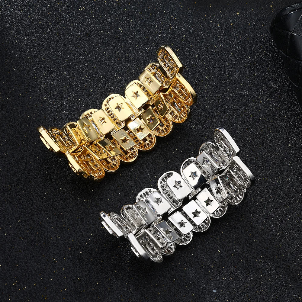Full Iced Out Square CZ Teeth Grillz – Unisex Hip Hop Jewelry