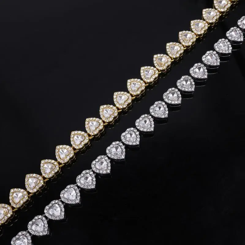 Tennis Chain Necklace & Bracelet – Hip Hop Heart CZ Jewelry
