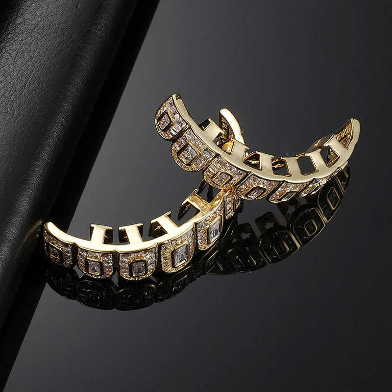 Full Iced Out Square CZ Teeth Grillz – Unisex Hip Hop Jewelry