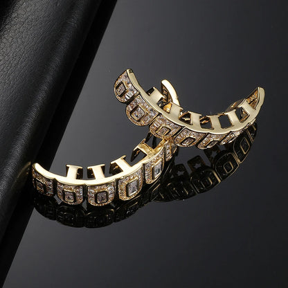 Full Iced Out Square CZ Teeth Grillz – Unisex Hip Hop Jewelry