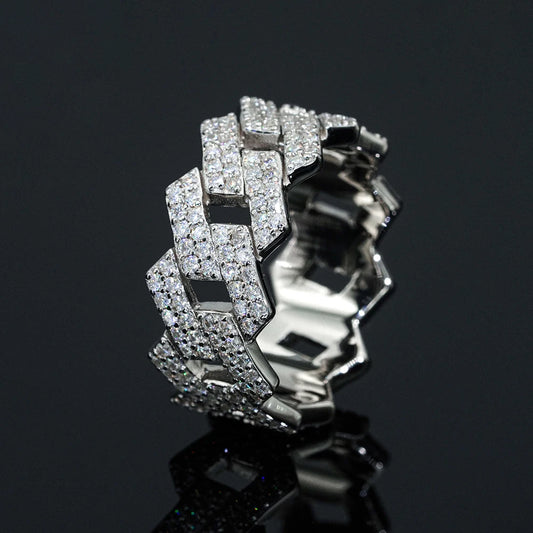 Moissanite Cuban Ring – Unisex 925 Sterling Silver Hip Hop Eternity Band