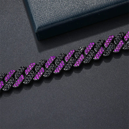 Purple Rhombus Cuban Link Chain & Bracelet Set – Men’s Hip Hop Jewelry
