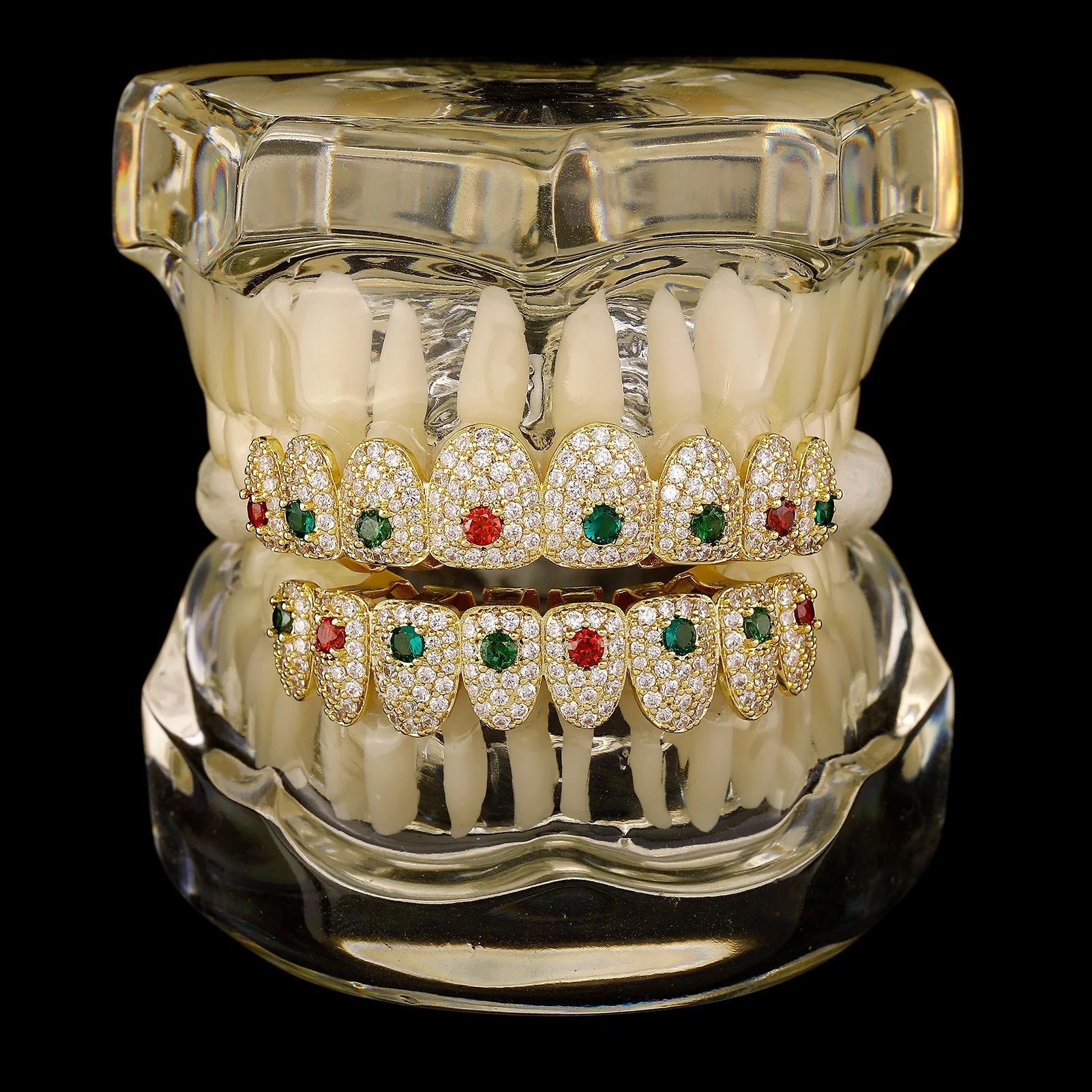 Hip Hop Rainbow Grillz – Full Iced Out CZ Stone 8 Teeth Top & Bottom Set for Men & Women