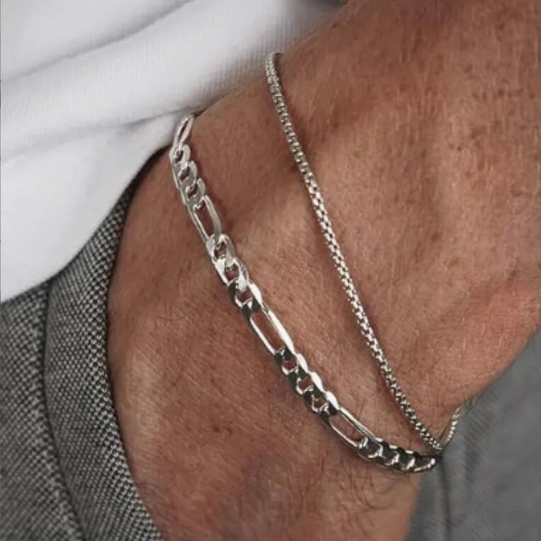 Stacked Stainless Steel Cuban Chain Bracelet – Unisex Hip Hop Jewelry