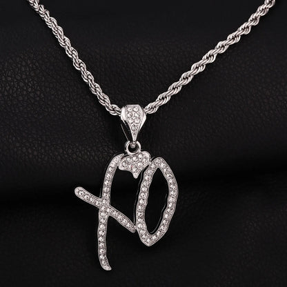 XO Letter Pendant Necklace – Unisex Hip Hop Jewelry Silver