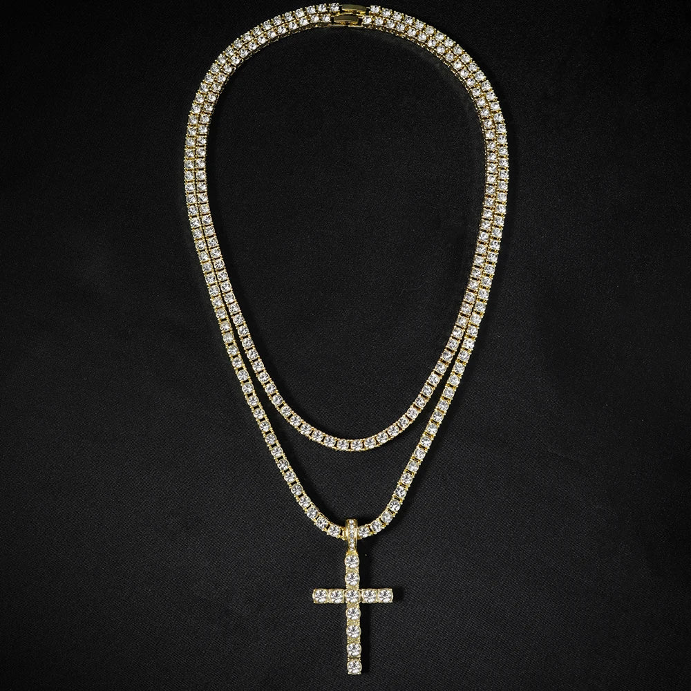 Iced Out Cross Pendant Necklace – Unisex Hip Hop Zircon Tennis Chain