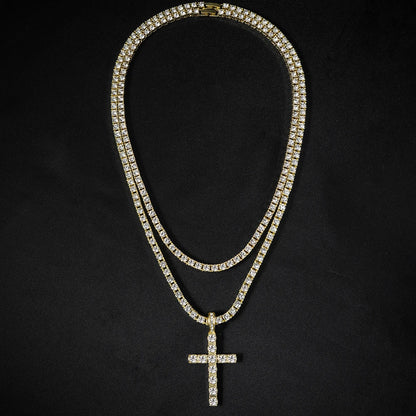 Iced Out Cross Pendant Necklace – Unisex Hip Hop Zircon Tennis Chain