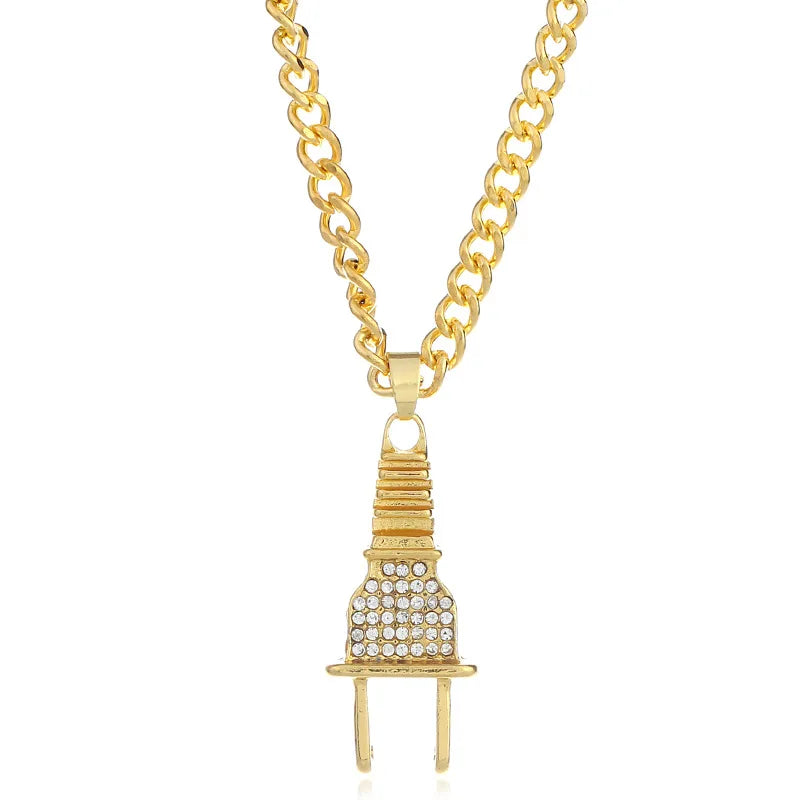 Gold Pendant Necklace – Unisex Hip Hop Bling Jewelry Gold Plug 70cm