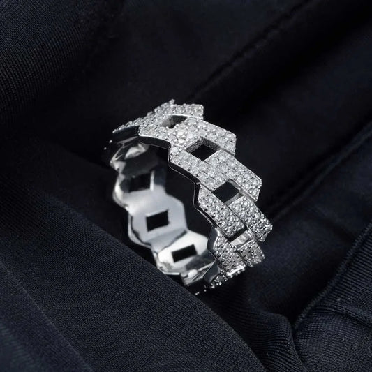 Moissanite Cuban Ring – Unisex 925 Sterling Silver Hip Hop Eternity Band