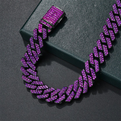 Purple Rhombus Cuban Link Chain & Bracelet Set – Men’s Hip Hop Jewelry