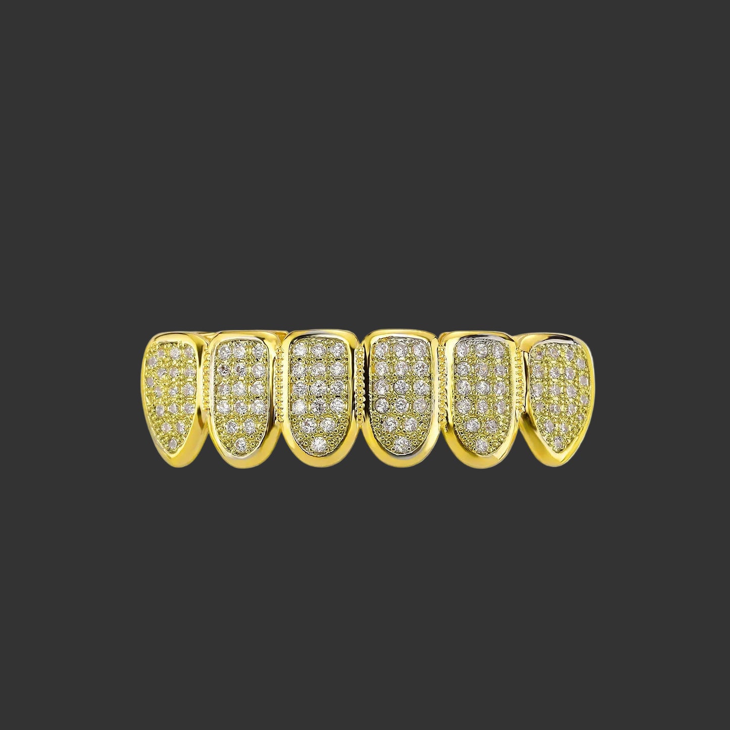 Iced Out CZ Teeth Grillz – Unisex Hip Hop 14K Gold Plated Jewelry