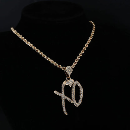 XO Letter Pendant Necklace – Unisex Hip Hop Jewelry Gold