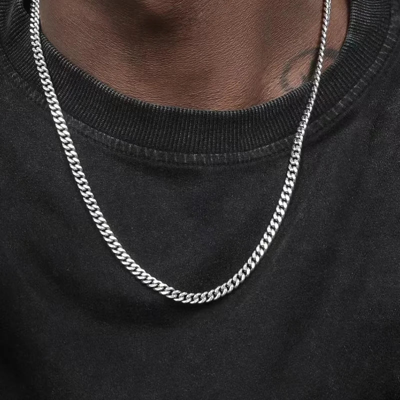 Stainless Steel Cuban Chain Necklace – Unisex Hip Hop Jewelry Silver