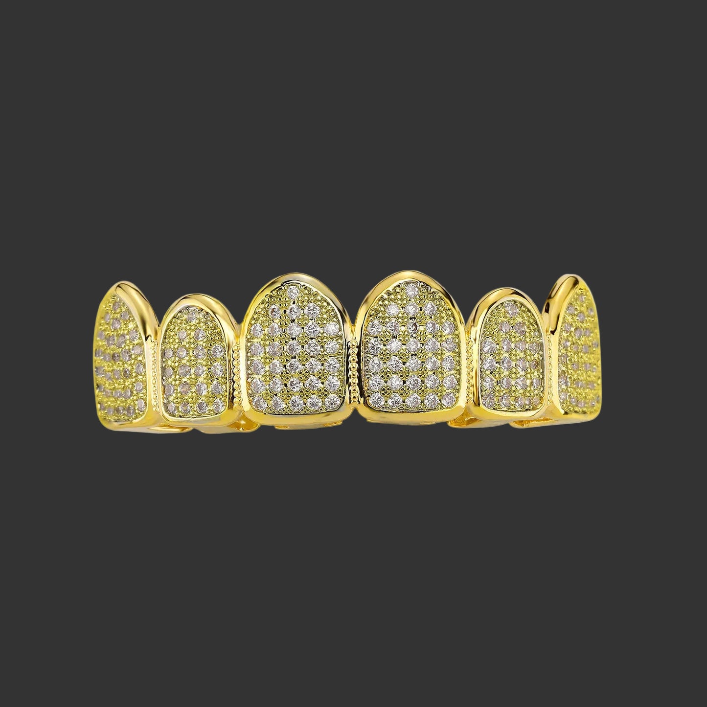 Iced Out CZ Teeth Grillz – Unisex Hip Hop 14K Gold Plated Jewelry
