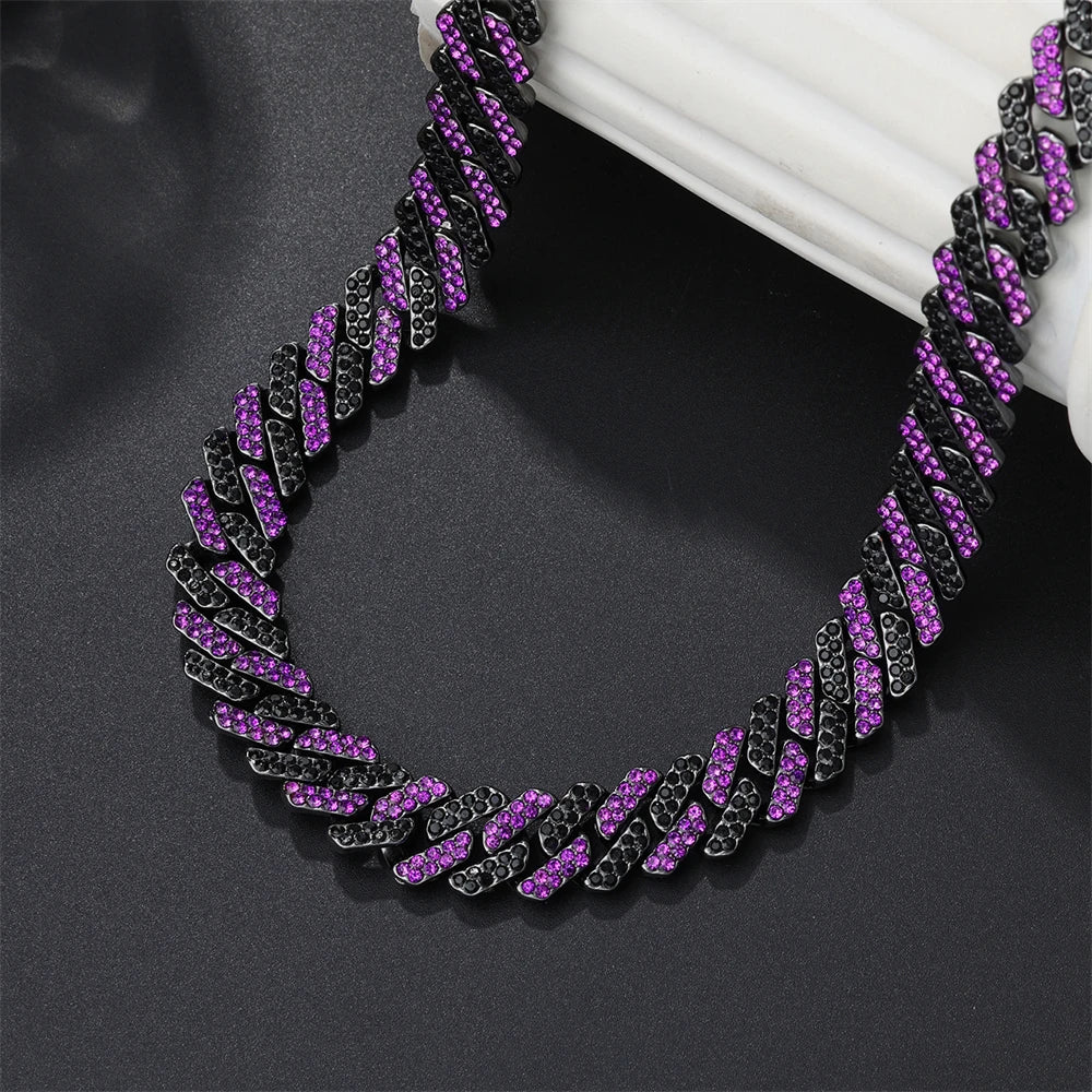 Purple Rhombus Cuban Link Chain & Bracelet Set – Men’s Hip Hop Jewelry