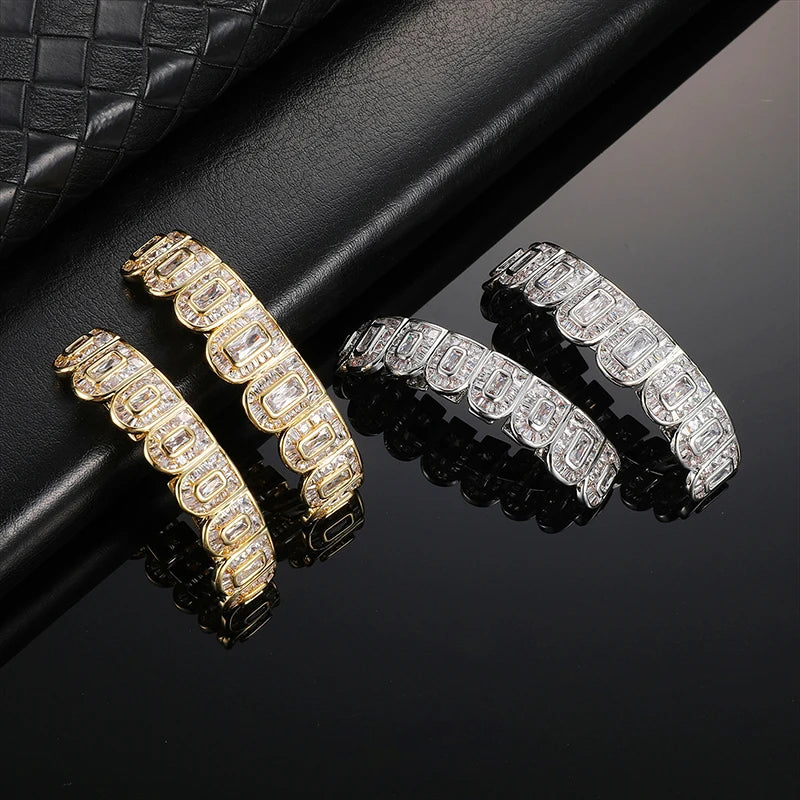 Full Iced Out Square CZ Teeth Grillz – Unisex Hip Hop Jewelry