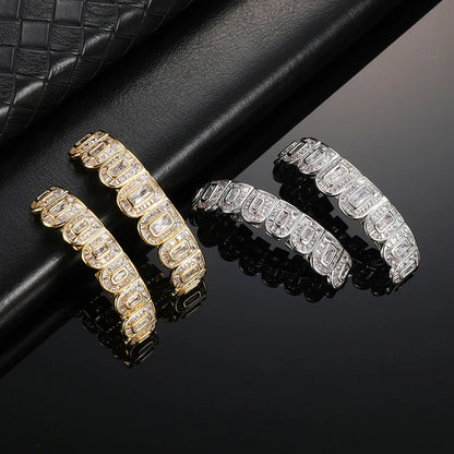 Full Iced Out Square CZ Teeth Grillz – Unisex Hip Hop Jewelry