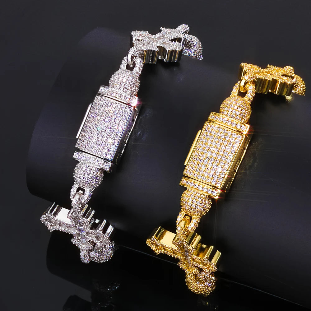 Cubic Zirconia Cross & Bead Necklace – Men’s Hip Hop Cuban Chain Jewelry