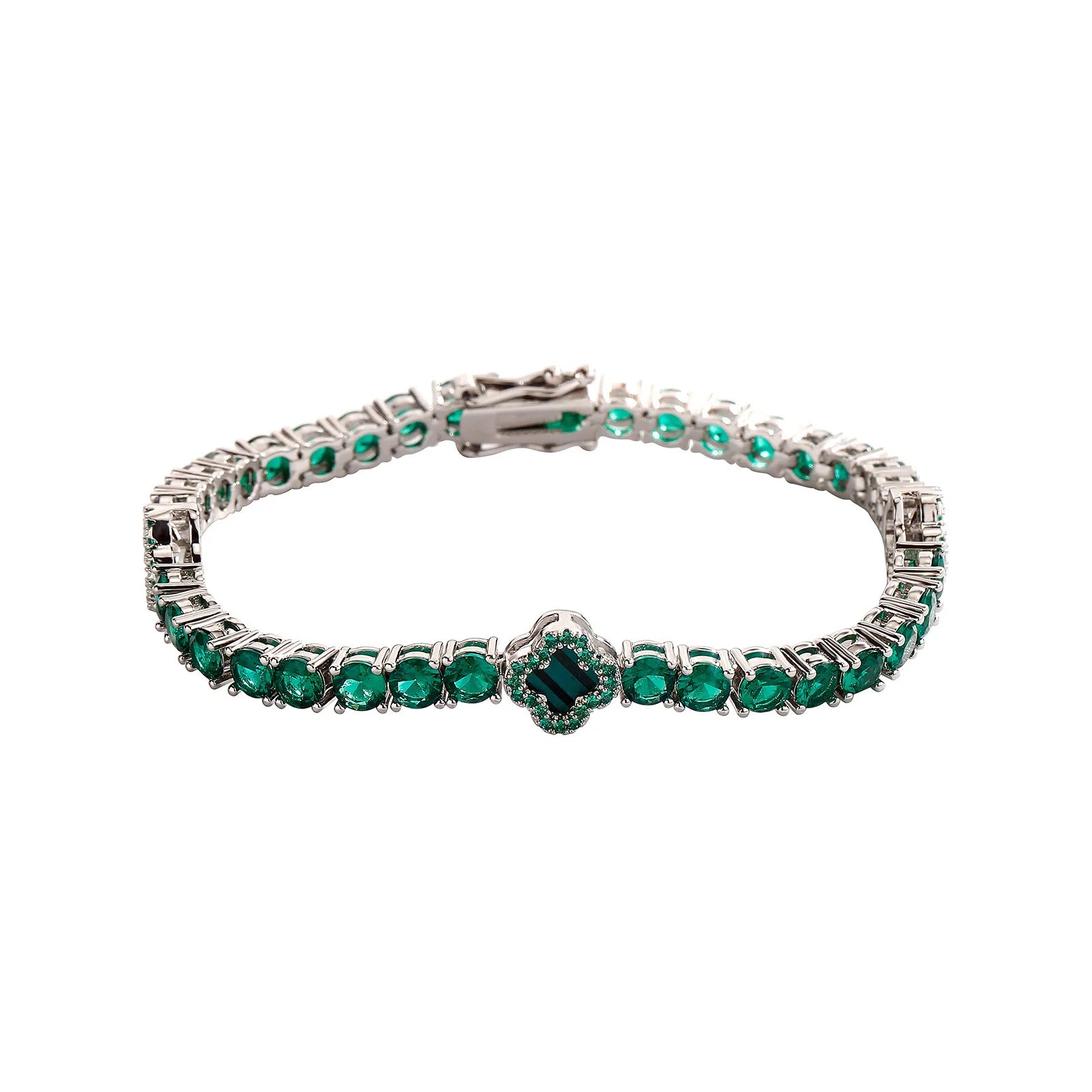 4mm Iced Out Green Four-Leaf Tennis Bracelet Set – Men’s Hip Hop Jewelry Gift