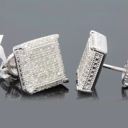 Hip Hop Iced Out Zircon Stud Earrings – Unisex Silver Piercing Jewelry