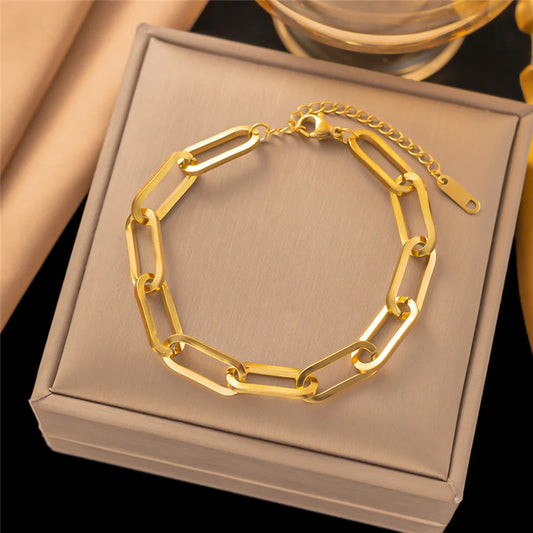 Titanium Steel Cuban Chain Necklace – Hip Hop Geometric Jewelry Gold
