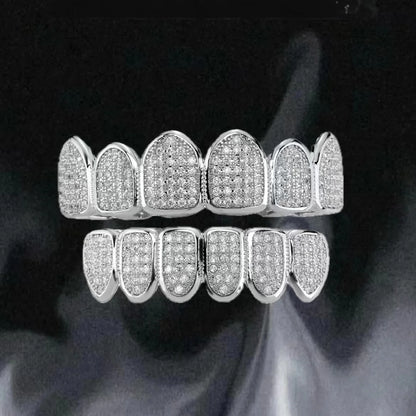 Iced Out CZ Teeth Grillz – Unisex Hip Hop 14K Gold Plated Jewelry