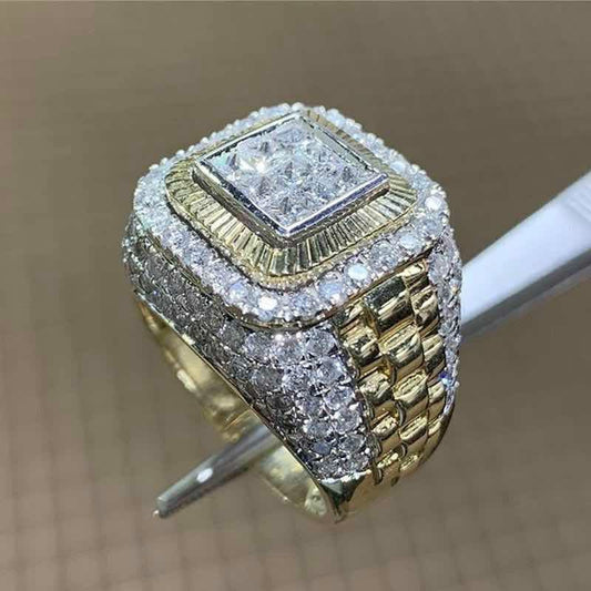 Gold Color Hip Hop Ring – Unisex Punk Style with White Zircon Stones