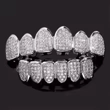 Hip Hop CZ Teeth Grillz Set – Unisex Gold/Silver Removable Top & Bottom Caps