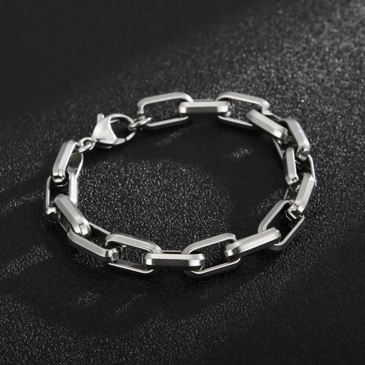 Stainless Steel Cuban Chain Bracelet – Men’s Hip Hop Punk Jewelry Silver