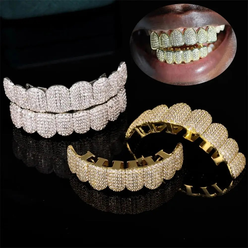 Hip Hop Teeth Grillz Set – Removable Rhinestone Zircon Hollow Dental Caps